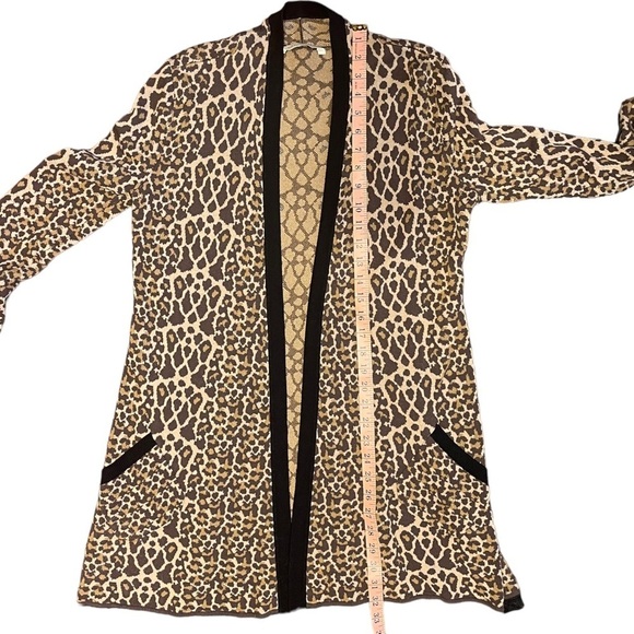 Soft Surroundings Knit Leopard Print Duster Cardigan Sweater Casual Medium - Picture 7 of 8